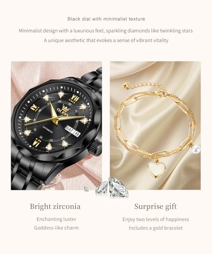 Image of OLEVS Women Watches Automatic Mechanical Set Casual Diamond Dress Ladies Self Winding Two Tone Wrist Watch Date