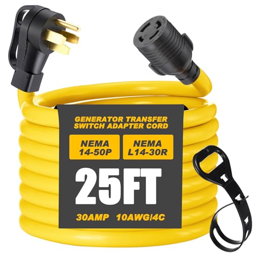 Kanayu 25ft NEMA 14-50P to L14-30R Generator Transfer Switch Adapter Cord, 4 Prong 50amp to 30 Amp...