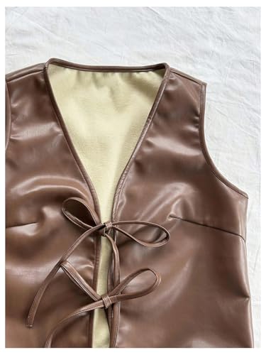 Verdusa Women's Western Leather Cowgirl Vest Bow Tie Front Sleeveless Lightweight Jacket Outerwear3