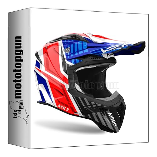 Casque moto cross Airoh Aviator Ace 2 Proud Blue Rouge Gloss en taille L