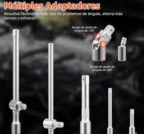 Miniatura 7 de Ota Juego De Llaves De Vaso 108 Piezas Cr-V, Kit De Herramientas Mecánicas Con Trinquete 1 4 Y 1 2 , Carraca 72 Dientes, Llaves De Tubo