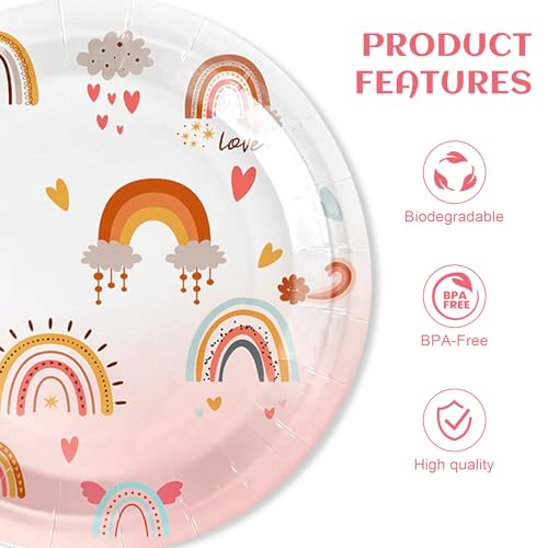 Homirty 50 Pack Party Paper Plates, 7 Inch Party Supplies Plates, Rainbow Party Plates, Paper Dishes Party, Party Dinnerware - Image 3