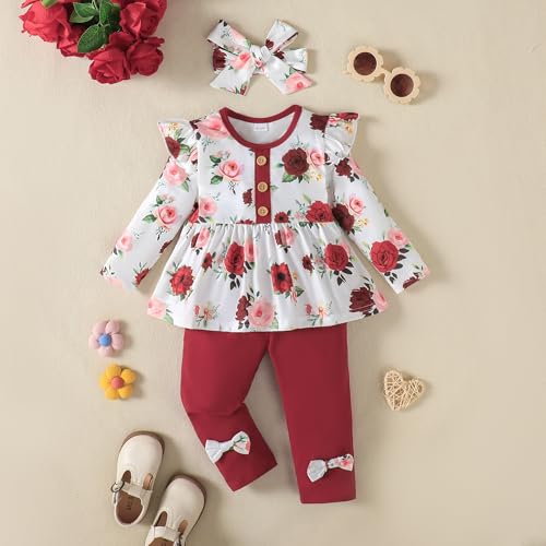 Baby Girl Clothes Outfits Ruffle Sleeve Shirt Top and Pants Toddler 3 Piece Set Fall Winter3
