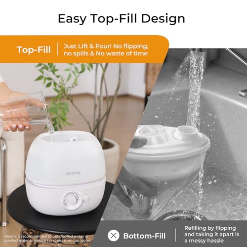 BOXING 3L Top Fill Humidifiers for Bedroom Baby, 20dB Quiet Air Humidifier for Large Room & Indoor Plants with Optional Night Light, Cool Mist Diffuser for Home, Essential Oil Tray, BPA-Free,White,30H by Boxing - Image 3