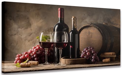 Wine Canvas Wall Art Rustic Grapes and Barrel Print Vintage