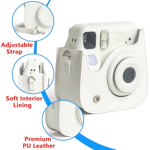 Funda para cámara Instax Mini SE 7+ 7 Plus, cuero PU blanca miniatura 3