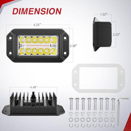 Image of Nilight Flush Mount LED Light Pods 6Inch 39W Amber White 3 Lighting Modes