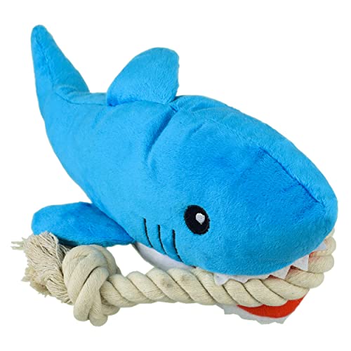 Native Pup Dog Toy Rope and Plush Stuffed Squeaker Tug of War Toys for Dogs Puppy Welcome Home Add on for Pets (Shark)