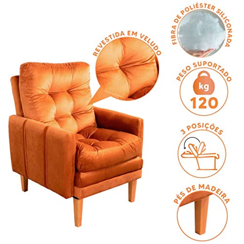 Cadeira Do Papai Reclinável Confortavel Com Puff Veludo Terracota