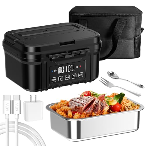 FERVINOW Cordless Electric Lunch Box for Adults β Battery-Powered Heated Lunch Box with 1.2L Stainless Steel Container