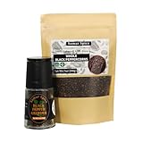 Whole Black Peppercorns with Adjustable Grinder(2.1oz+7oz) & Refill Pack | Restaurants & Home Cooks | Enhances Meat, Beef, Steak & Meat Lovers' Dishes (60g+200g)