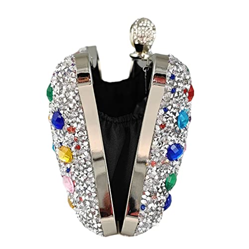 Boutique De Fgg Pearl Clasp Colorful Silver Crystal Clutch Purses For Women's Evening Handbags Wedding Party Rhinestone Bag #TOP5