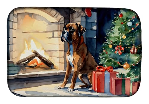 Caroline's Treasures DAC2770DDM Boxer Cozy Christmas Dish Drying Mat Absorbent Dish Drying Mat Pad for Kitchen Counter Dish Drainer Mat for Countertop, 14 x 21", Multicolor