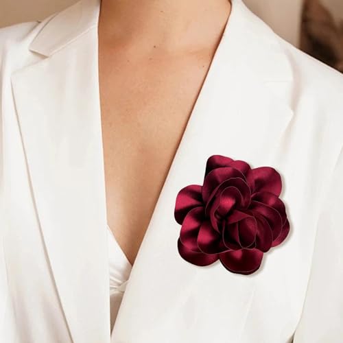 Image of Dainty Satin Fabric Flower Brooches for Women Large Rose Floral Brooch for Party Dance Wedding Banquet Elegant Camellia Fashion Brooch Pin for Women Girl 5.5inch