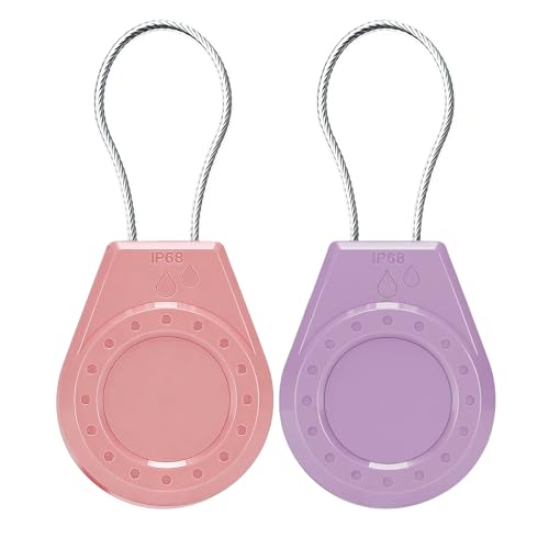 Image of Air Tagholder Keychain Case with Steel Wire Cable & Hex Lock, Waterproof Anti-Lost Shockproof Cover Compatible with Apple Air Tag for Luggage, Backpack, Keys (Pink+Purple)