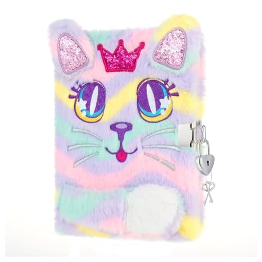 WERNNSAI Libreta Gato Peluche - Brillante Gato Diario para Niña Niños Regalo Bordado A5 Secreto Forrado Cuaderno Escuela Oficina Escritura Dibujo Bloc de Notas con Cerraduras y Llaves