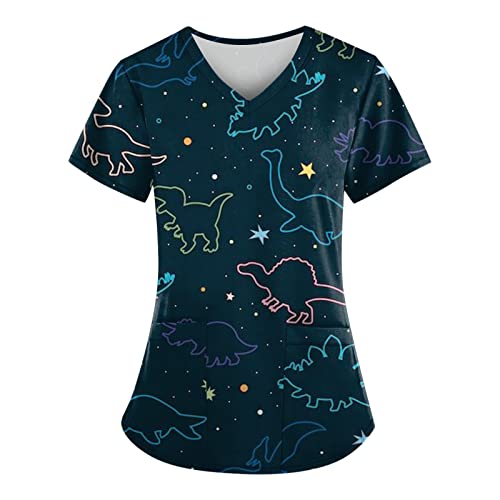 OIOLOYJM Printed Scrub Tops Women V Neck Short Sleeve Plus Size Scrubs for Womens Nursing Uniforms Shirts with Pockets