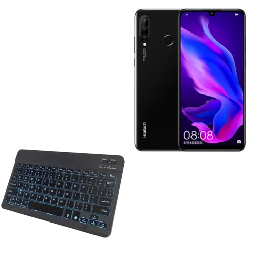 BoxWave Keyboard Compatible with Huawei P30 Lite - SlimKeys Bluetooth Keyboard - with Backlight, Portable Slim LED 7 Colors - Jet Black