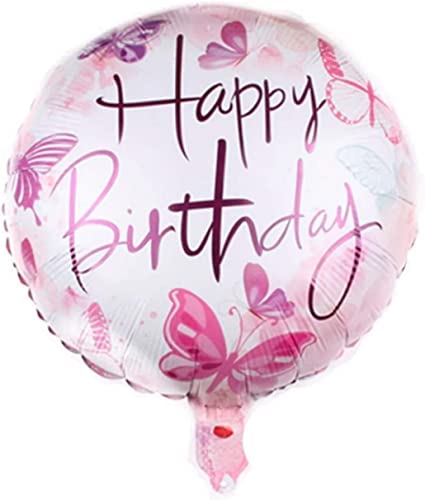 Diwuli Happy Birthday Balloon Pink Butterfly - Happy Bday Balloon, Happy Birthday Foil Balloon Round, Kids Birthday Girl Boy Deco Helium, Balloon For Birthday Party Decoration, Gift Globo Supplies #TOP1
