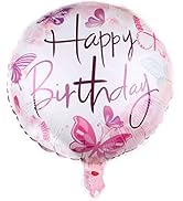 DIWULI Happy Birthday Balloon Pink Butterfly - Happy Bday Balloon, Happy Birthday Foil Balloon Ro...