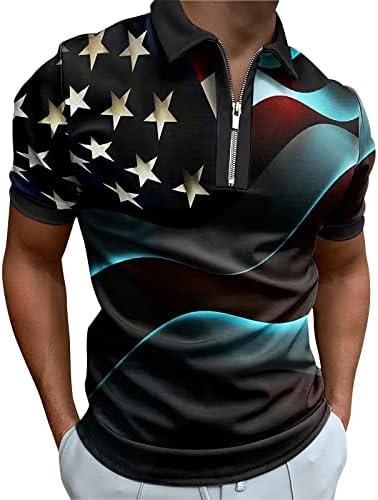 Idgreatim Mens Patriotic Polo Shirts 4th of July American Flag 3D Graphic Quarter Zip Polos T-Shirt Casual Muscle Athletic Golf Tennis Rugby Tee Shirts Tops Large
