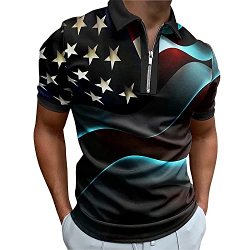 Idgreatim Mens Patriotic Polo Shirts 4Th Of July American Flag 3D Graphic Quarter Zip Polos T-Shirt Casual Muscle Athletic Golf Tennis Rugby Tee Shirts Tops Large #TOP25