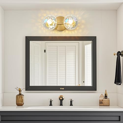 Image of Gold Globe Wall Sconce,Vanities Lights with 2 Stained Glass Shades | 6 inch Modern Spherical Vanity Sconces,Contemporary Small Brass Ball Lights Fixture for Entryway Bedside Bathroom,E26 Base