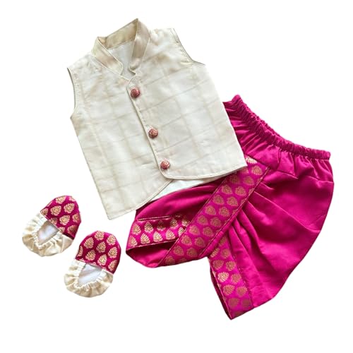 Image of Picksparrow Baby Boy Shirt-Dhoti Pants-Booties (Cotton Silk, Checks)