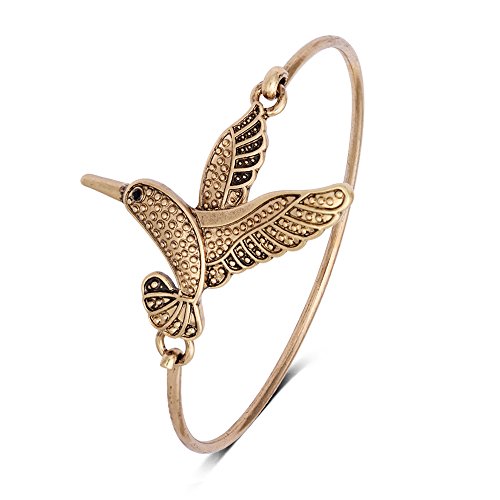 Senfai Hummingbirds Easy Open Fish Hook Bangle Bracelet (Antique Gold) #TOP30