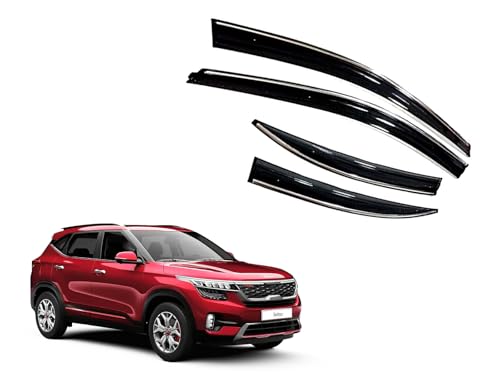 Image of CAR SAAZ Chrome Line Door Visor for SELTOS (2019-2023)(Set of 4Pcs) | Rain Guard | Wind Deflector