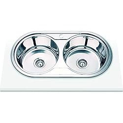 Fregadero Edesa Edesa | Fregadero Sobre Encimera | Modelo NOMBRE - C | Fregadero de Encastre | 2 Cubetas Redondas | Fregadero de Cocina con Orificio para Grifo | Ancho de 80 cm | Acabado en Acero Inoxidable