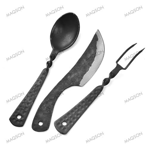 Mittelalter Besteck Set, 3-tlg Essbesteck mit Tasche Besteckset LARP 622EA