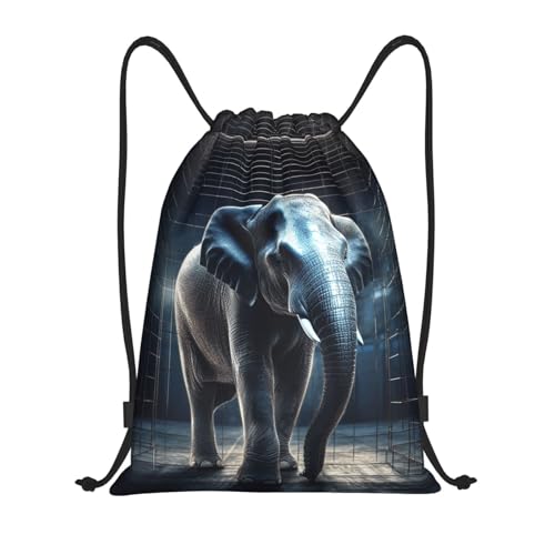 Drawstring Bag Lightweight Small Gym Bag for Women Elephant out of Cage Soccer Backpack for Sports Travel