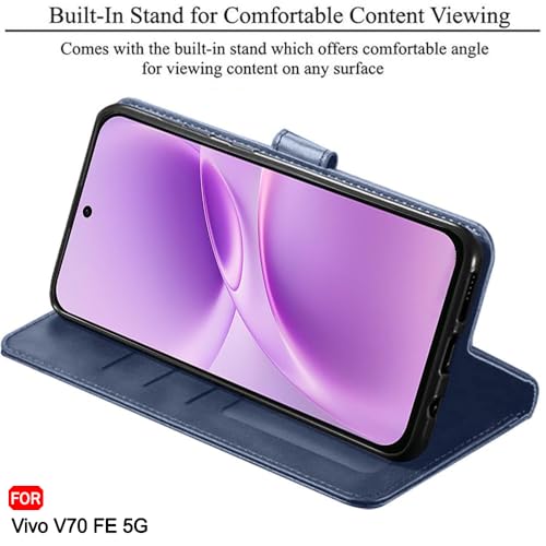 Image of TheGiftKart Flip Back Cover Case for Vivo V70 FE 5G | Dual-Color Leather Finish | Inbuilt Stand & Pockets | Wallet Style Flip Back Case Cover for Vivo V70 FE 5G (Faux Leather, Blue & Sky)