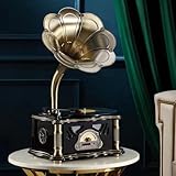 HZLSBL Vintage Gramophone with Bluetooth Output Vintage Record Players Retro Gramophone Turntables for 7" 9" 12" Vinyl Records 3 Speed, Hi-Fi, Handcrafted by Pure Oak (Black)