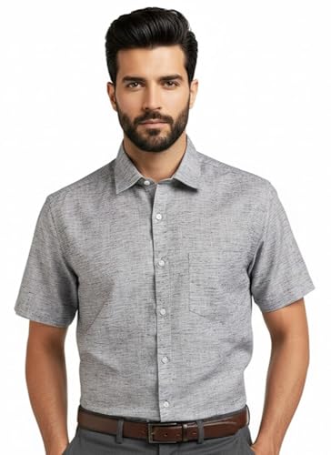 Image of Amazon Brand - INKAST Men's Cotton Solid Plain Half Sleeve Shirt | Plain Regular Fit Casual Shirt for Mens