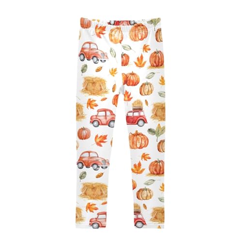 Fall Pumpkin Truck Maple Leafs Girls Leggings Soft Stretch Workout Yoga Dance Pants for Kids Casual Tights