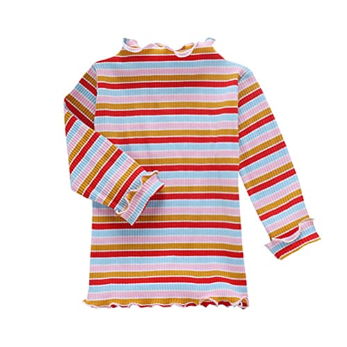 Toddler Baby Girls Long Sleeve Striped T Shirt Casual Lettuce Trim Ribbed Knit Pullover Blouse Top2