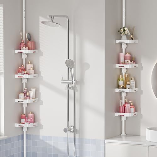 Image of shuang qing 4-Tier Corner Shower Caddy Tension Pole Organizer, White