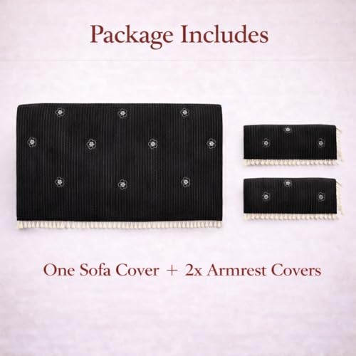 Image of STITCHNEST Woven Fabric Sofa Cover 2 Seater with 2 Hand Rest Covers - Washable Black Sofa Cover with Tassels - Durable Premium Fabric - Stylish Sofa Protector for Living Room & Furniture Decor8