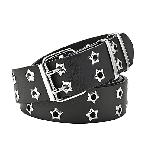 AIBEARTY Punk Faux Leather Double Grommet Hole Buckle Belt Belt Harajuku Wide Waistband for Women Men Jeans Shorts2