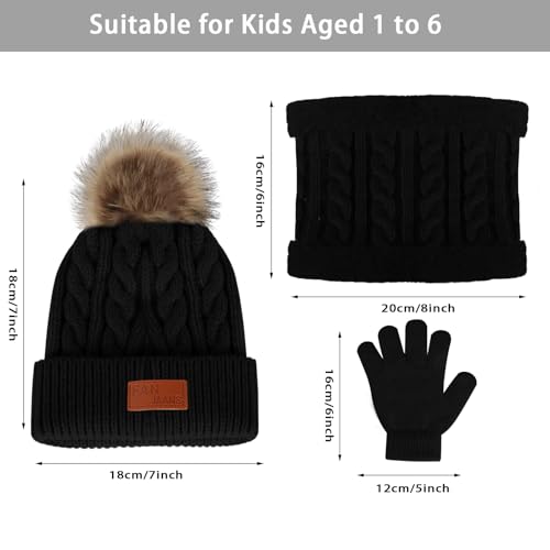 Image of Kids Hat Scarf Gloves Set, Kids Winter Beanie Hat Scarf Gloves Set with Knit Thick Warm Fleece Lined for 1-6 Years Old