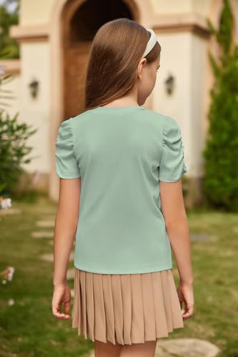 Image of Arshiner Girls Puff Short Sleeve Shirts Summer Ribbed Knit Crewneck T Shirt Tops Tee Blouse