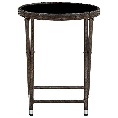 KKgypkn Brown 60 cm Poly Rattan and Tempered Glass Folding Outdoor Coffee Table - Weather-Resistant Garden Tea Table