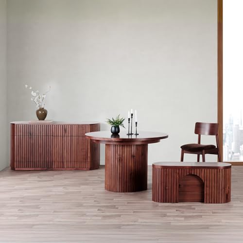 Transformer Table Round Sideboard Buffet Cabinet, Royal Brown - image 9