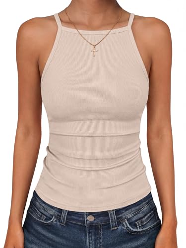 ANRABESS Womens Camis Spaghetti Straps Tank Tops High Square Neck Sleeveless Racerback Camisole Shirts Summer Basic Tee Light Pink Medium