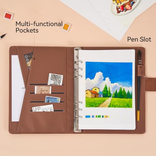 Lightwish Watercolor Sketchbook,100% Cotton Acid Free Watercolor Paper,300gsm/140lb Cold Press Watercolor Journal for Artists,Adults,Students,20 Sheets,9.25 * 6.3 Inches(Leather Brown) by LIGHTWISH - Image 5