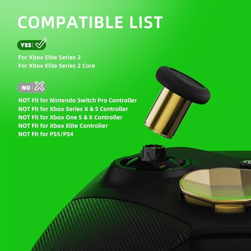 Image of eXtremeRate 13 in 1 Metal Thumbsticks for Xbox One Elite Series 2 Controller, 6 Metal Joystick & Adjustment Tool, 2 D-Pads, 4 Paddles for Xbox Elite Series 2 Core Controller - Metallic Hero Gold