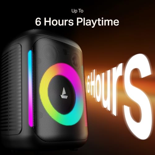 Image of Boat PartyPal 30, 25W Signature Sound, RGB LEDs, Wired Mic for Karaoke, Up to 6H Battery, TWS Mode, Multi Connect, Bluetooth Speaker, Wireless Speaker, Portable Speaker (Premium Black)