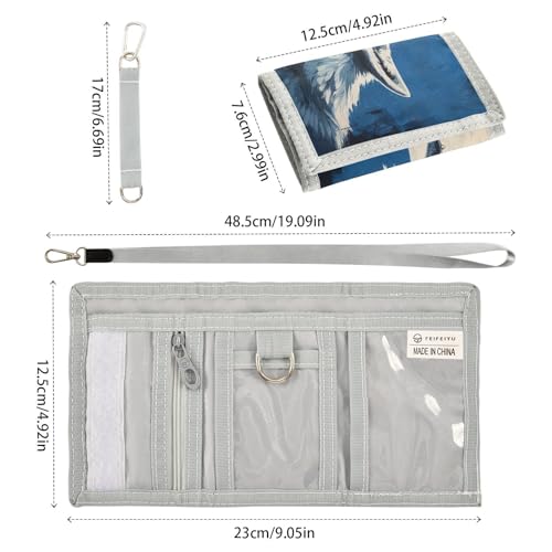 Wolf Moon Howl Blue Kids Wallet for Boys Girls Outdoor Sport Trifold Wallets for Youth Teen Child Wallet with Zippered Coin Pockets Card Holders Front Pocket Wallets with Magic Sticker3